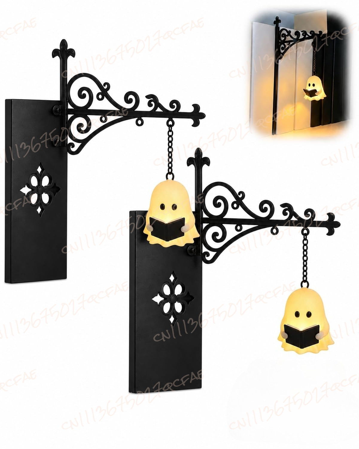 Room Decor Lighting Lamp - Ghost Bookshelf Lantern, Library Mini Lamp,