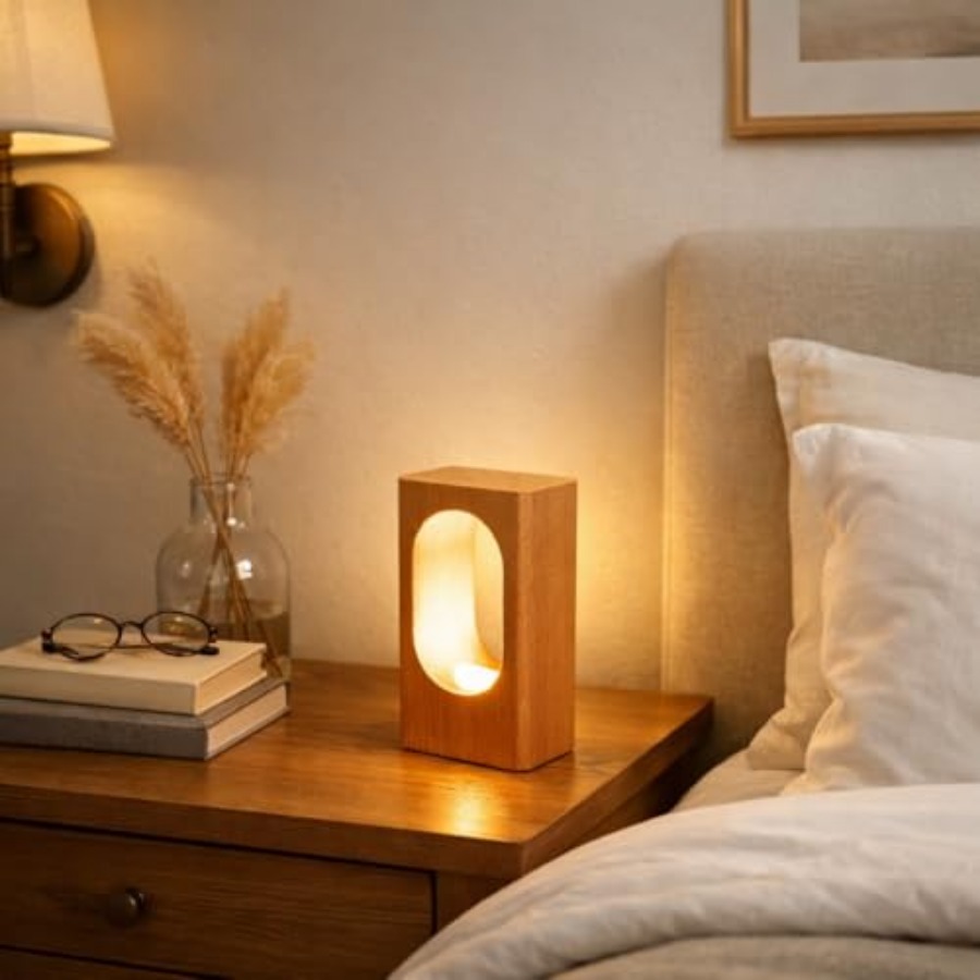 Decor Lighting & Decor Fires - LED Wood Desk Lamp, Bedroom Bedside