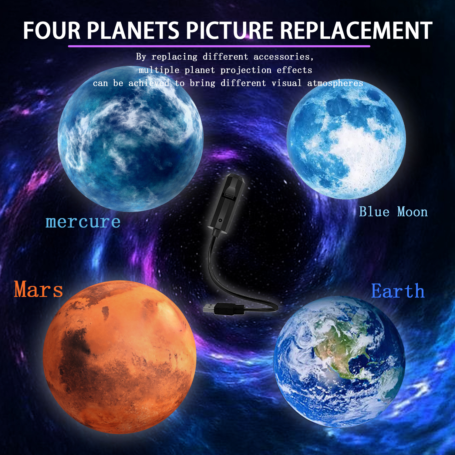 Lighting Design Decor - Planet projection lamp, 4 planet switching