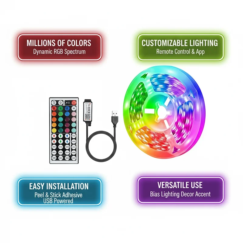 DC 5V USB LED Strip Lights APP - огляд і ціна Lighting Decor Room
