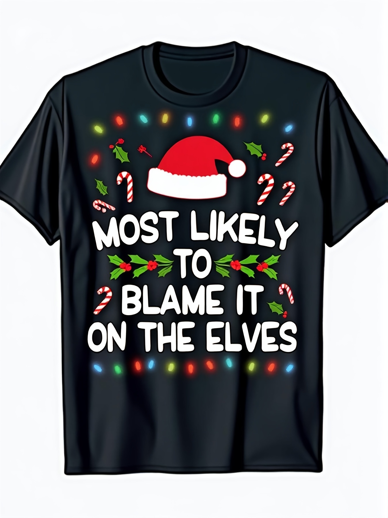 Funny Men's Black Graphic T-Sh - огляд і ціна Santa'S Elves Holiday Lighting & Decor Llc